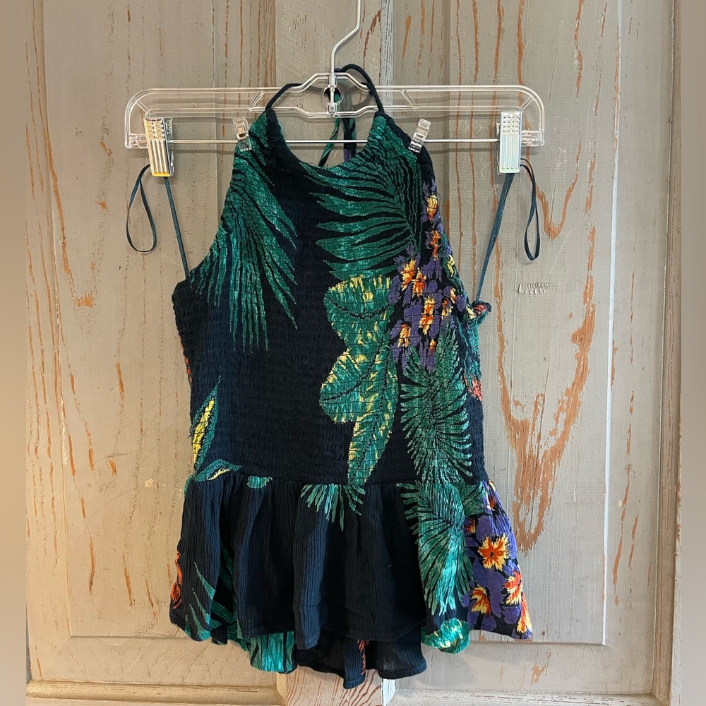 Patron of Peace Navy tropical floral halter top